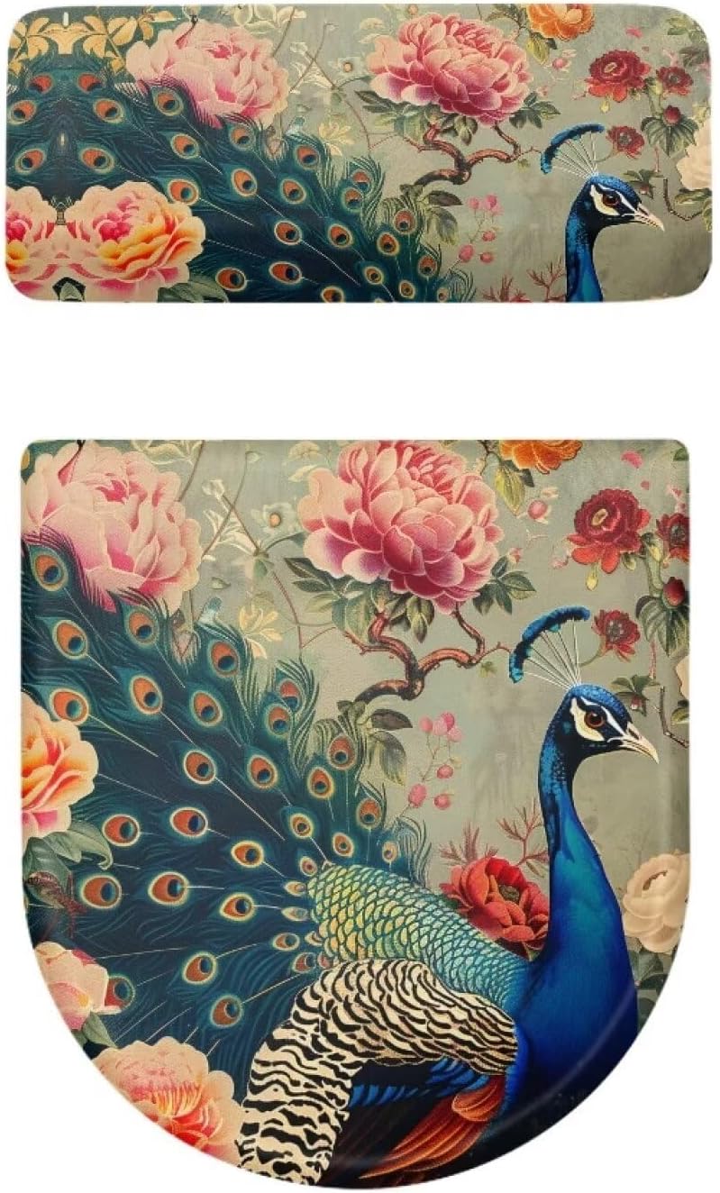 Flashideas Peacock Toilet Lid Cover and Toilet Tank Cover Soft Plush Seat Covers Tank Lip Covers Easy to Clean Bathroom Decoration Accessories Fits Most Toilet Tanks & Lids - Image 5